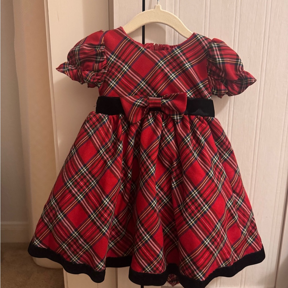 Sweet Pea & Lilli Red Plaid Baby Dress w/ Velvet Trim